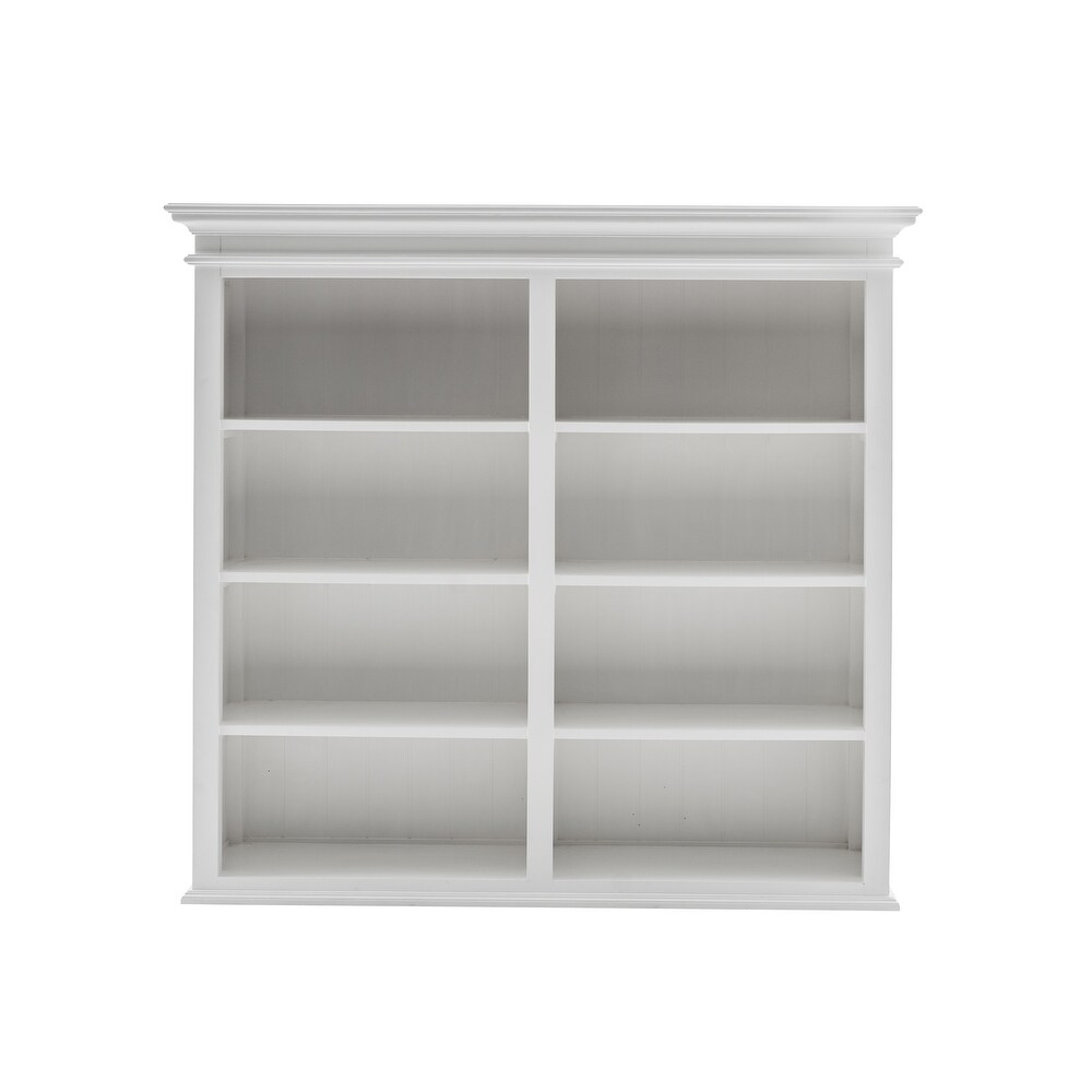 NovaSolo Halifax Coastal White Buffet Hutch Cabinet with 8 Shelves  Solid Mahogany Frame  57.09 x 19.69 x 86.61