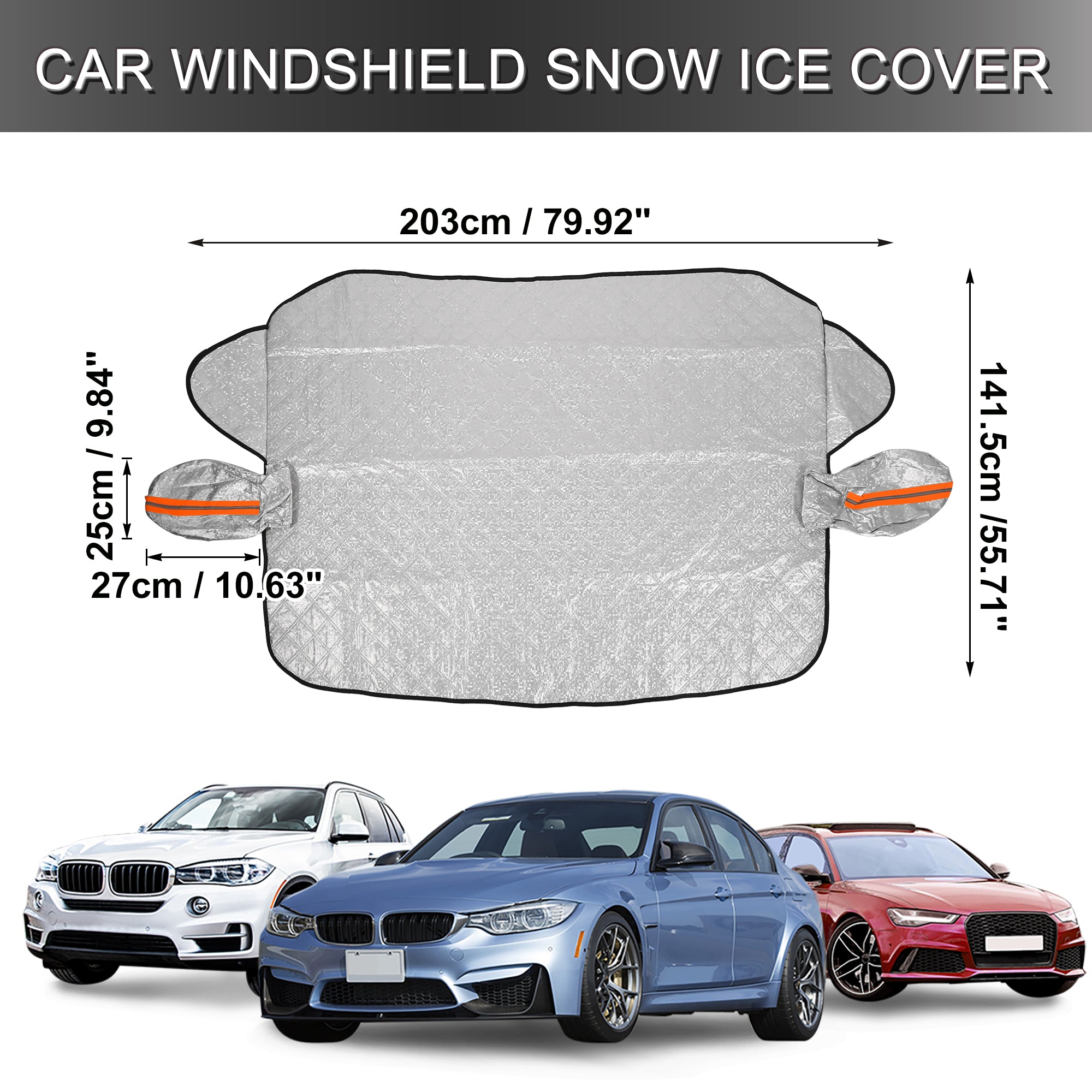 Windshield Ice Snow Cover Universal Waterproof Windproof 4 Layer with Reflective Strips Silver Tone for Cars SUVs