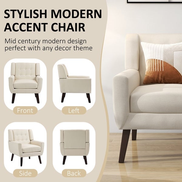 Modern Accent Chair Cotton Linen Upholstered Chair for Living Room