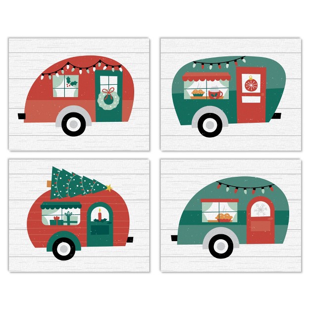 Big Dot Of Happiness Camper Christmas Unframed Red And Green Holiday Linen Paper Wall Art Set Of 4 Artisms 8 X 10 Inches