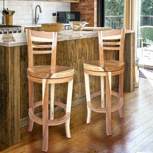 Chic Teak Suar Olympia Live Edge Bar Stool Chair with Swivel Seat