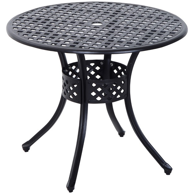 Patio Dining Table Round Cast Aluminium Outdoor Bistro Table With Umbrella Hole Black