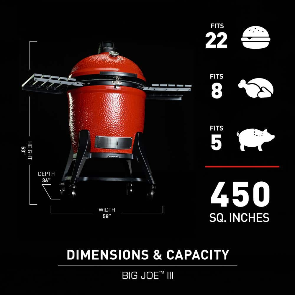 Kamado Joe Big Joe III 24 in. Charcoal Grill in Red with Cart, Side Shelves, Grate Gripper, and Ash Tool KJ15041021