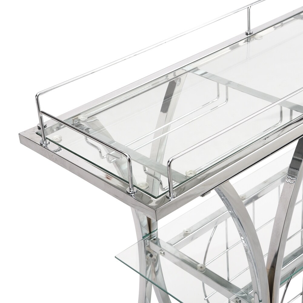 Contemporary Chrome Bar Cart with Wine Rack Silver