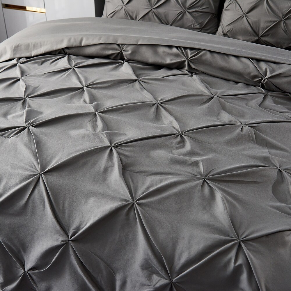 Dark Gray Pintuck Comforter Set Pinch Pleated Bed in A Bag