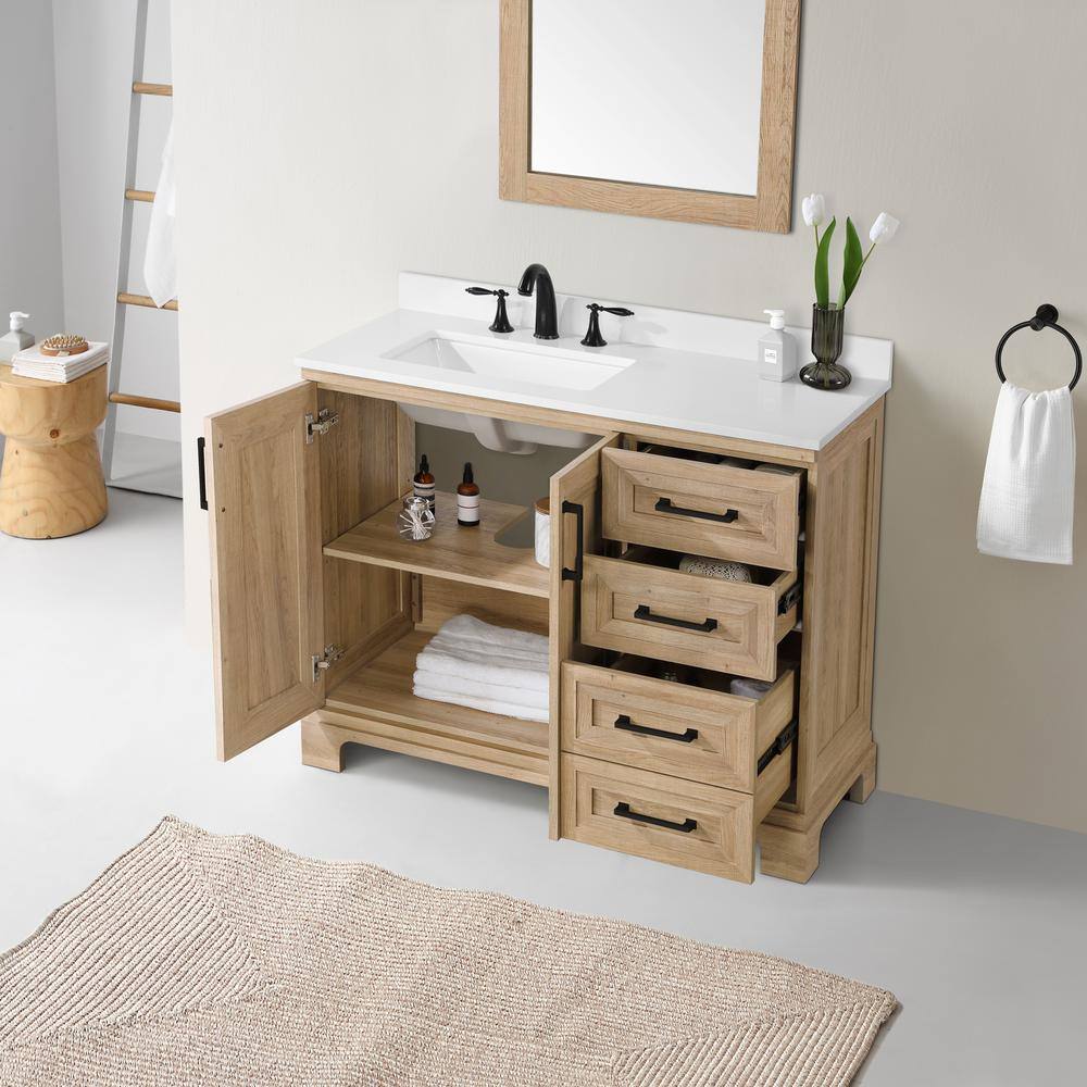 Glacier Bay Sinita 42 in. W x 19 in. D 34.50 in. H Bath Vanity in Natural Oak with White Cultured Marble Top Sinita 42NO