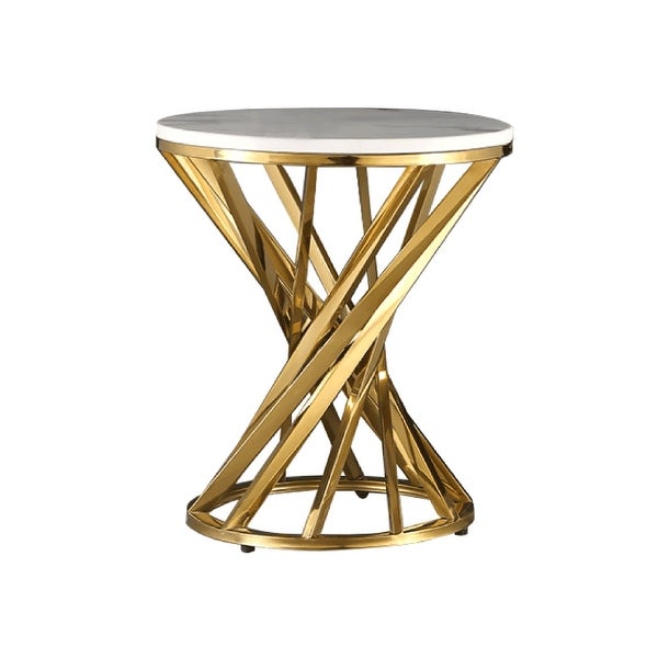 Light Luxury Stainless Steel Slate Top Round Side Table