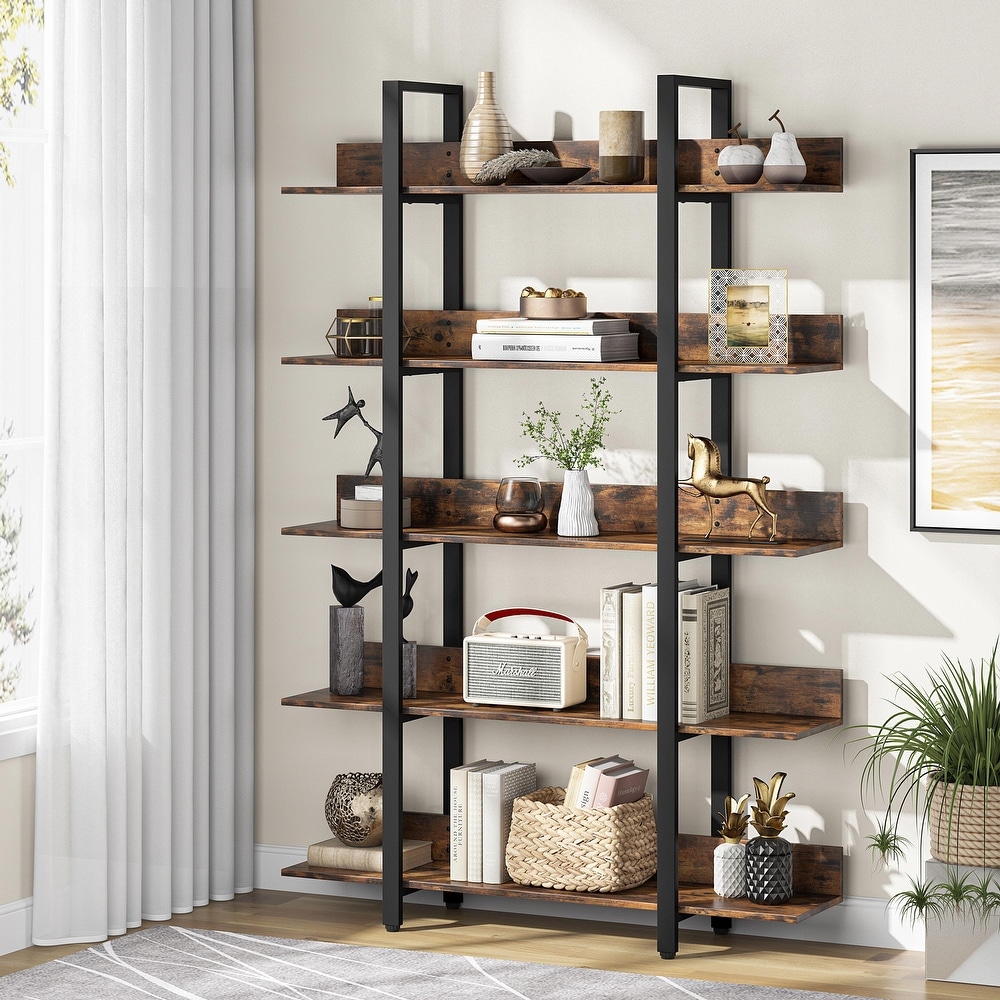 47'' Bookcase  Industrial Bookshelves Etagere with Storage  Open Display Shelves