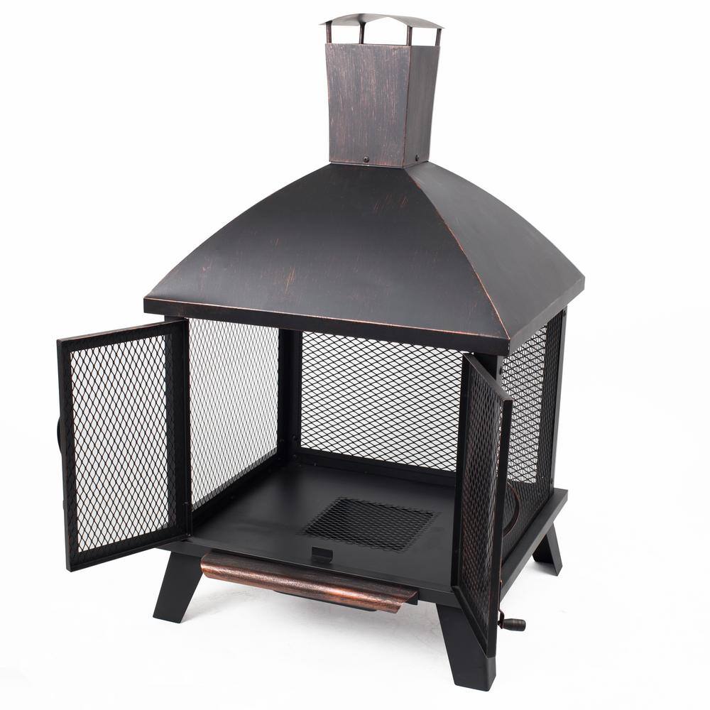 Pleasant Hearth Stratford 22 in. x 43 in. Rectangle Steel Wood Firehouse in Rubbed Bronze with Wood Grate OFW577HC