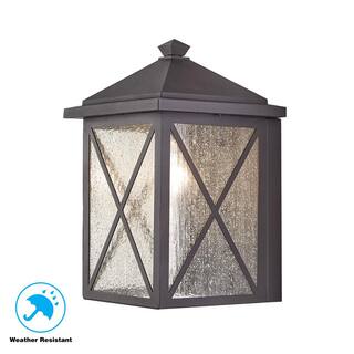 Home Decorators Collection Wythe 1-Light Black Large Outdoor Wall Light Fixture with Seeded Glass JL160811-L