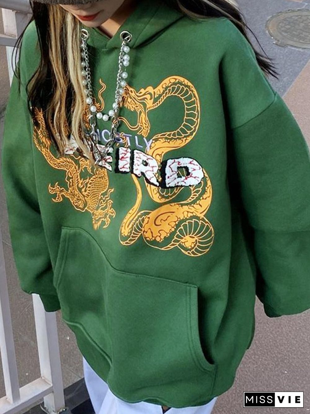 Dragon Graphic Fleece Lined Pullover Hoodie