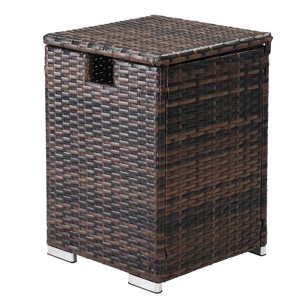 Outdoor Rattan Side Table with Storage Space，Iron Frame Coffee Table