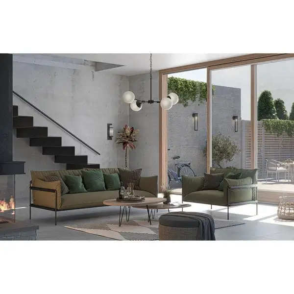 Haas Collection Four-Light Matte Black Mid-Century Modern Chandelier - 26.25 in x 16.5 in x 12 in Shopping - The Best Deals on Chandeliers