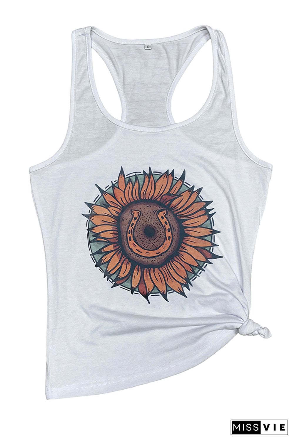 SUNFLOWER & HORSESHOE Printed Sleeveless Tank Top Wholesale