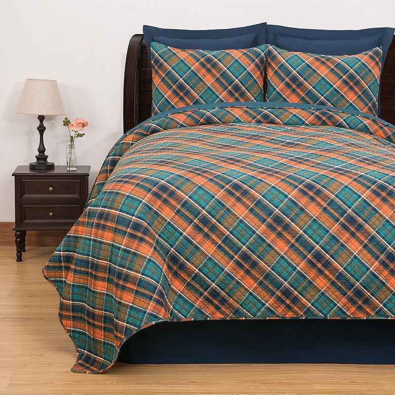 CandF Home Troy Plaid Quilt Set with Shams