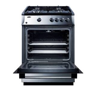 Summit Appliance 24 in. 2.7 cu. ft. Slide-In Gas Range in Stainless Steel and Black PRO24G