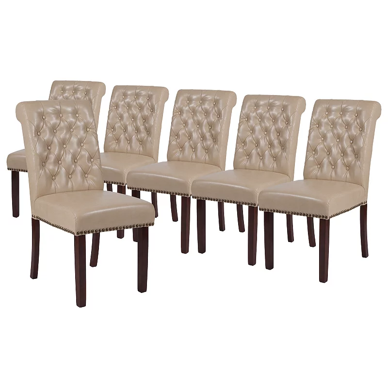 Merrick Lane Falmouth Upholstered Parsons Chair with Nailhead Trim - Set of 6