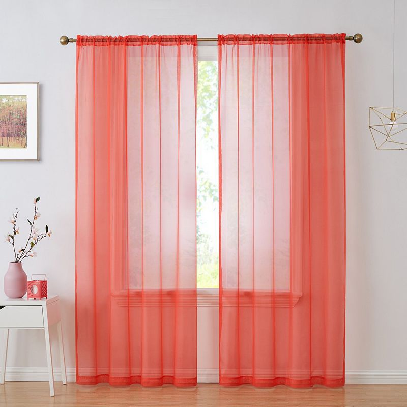 THD Essentials Sheer Voile Window Treatment Rod Pocket Curtain Panels - Set of 2