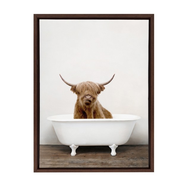 X 24 quot Sylvie Highland Cow In Tub Color Framed Canvas By Amy Peterson Brown Kate amp Laurel All Things Decor