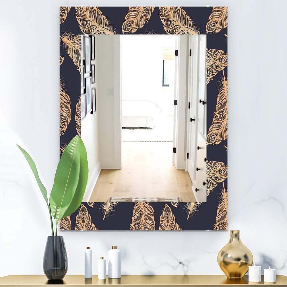 Designart 'Feathers 17' Bohemian and Eclectic Mirror   Frameless Modern Printed Wall Mirror