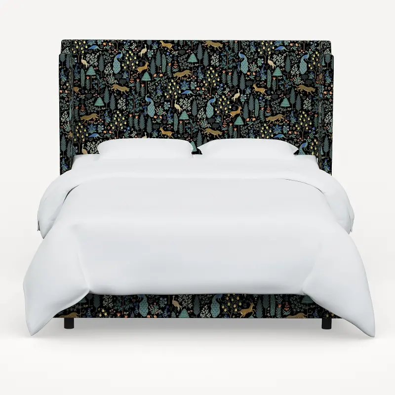 Rifle Paper Co Hawthorne Menagerie Black Twin Wingback Bed