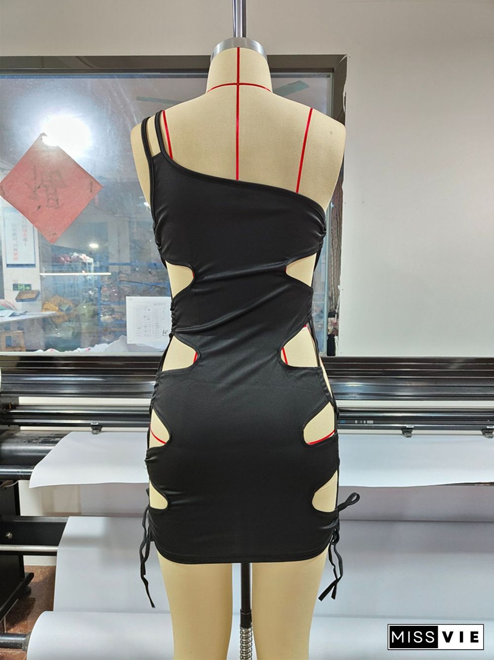 Hollow Out Lace Up Club Party Bodycon Dresses