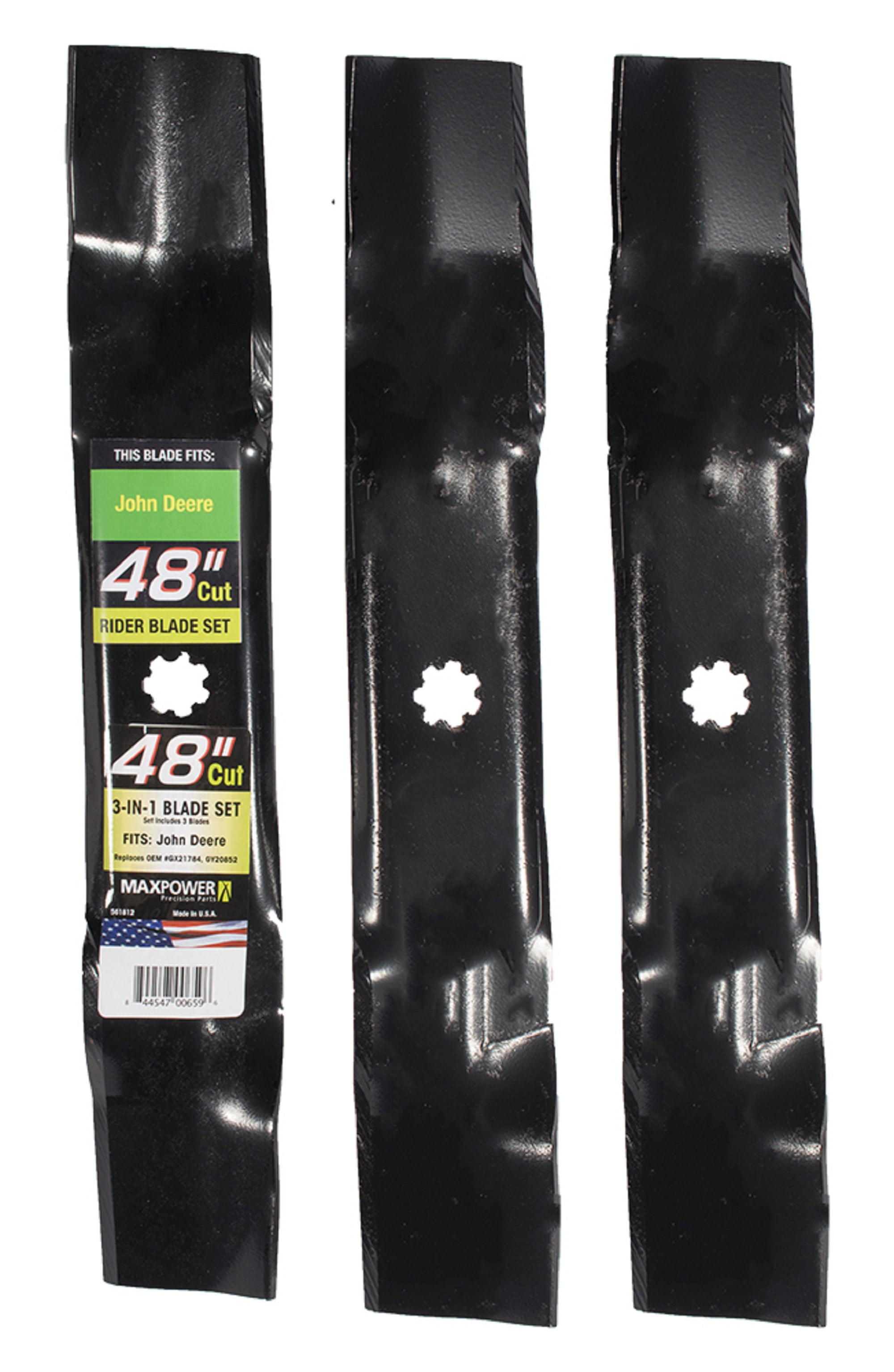 MaxPower 561812 (3) Blade Set for 48" Cut John Deere, Sabre, Scott's Brands Replaces OEM #GX21784, GY20852