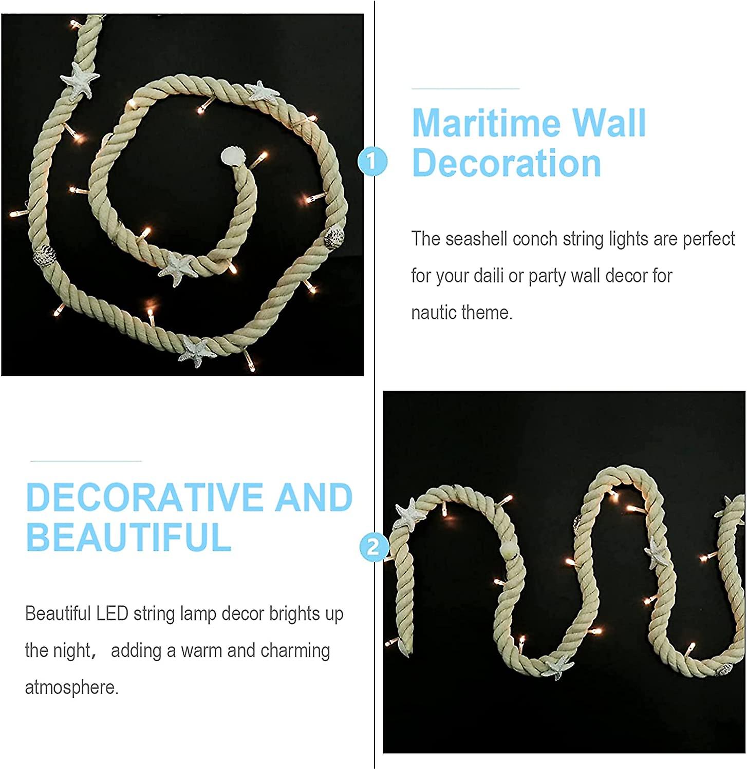 Hemp Rope String Lights， 1.5m Seashell Conch Beach Theme Nautical Maritime Decoration， Battery Operated String Lights For Birthday Party Home Bedroom