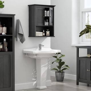 Dracelo 18.9 in. W x 9.25 in. D x 23.43 in. H Black Bathroom Wall Cabinet with Doors and Adjustable Shelf B09NNNKRBT