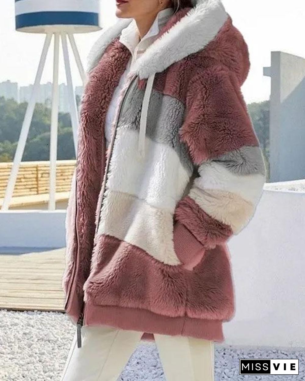 Thick Plush Plaid Worm Hoodie Coat