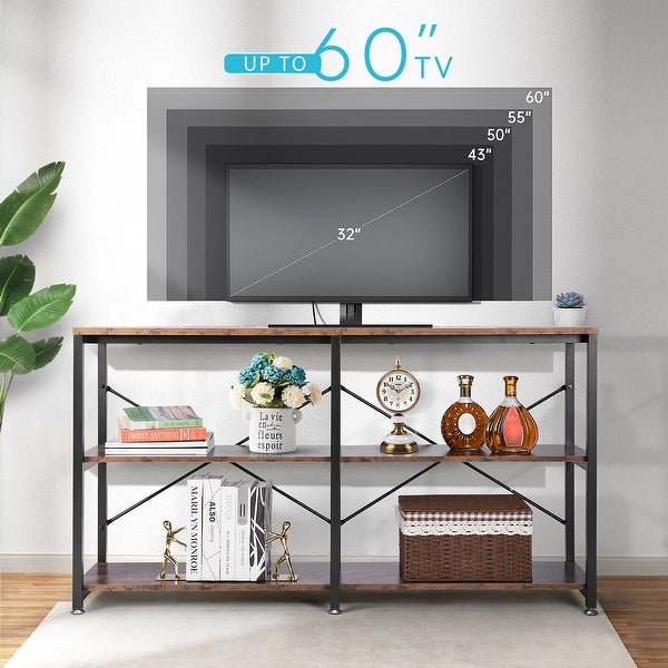 55 Inch Narrow Console Table， Industrial Sofa Table Behind Couch with 3-Tier Storage Shelves， Metal Frame， Easy Assembly