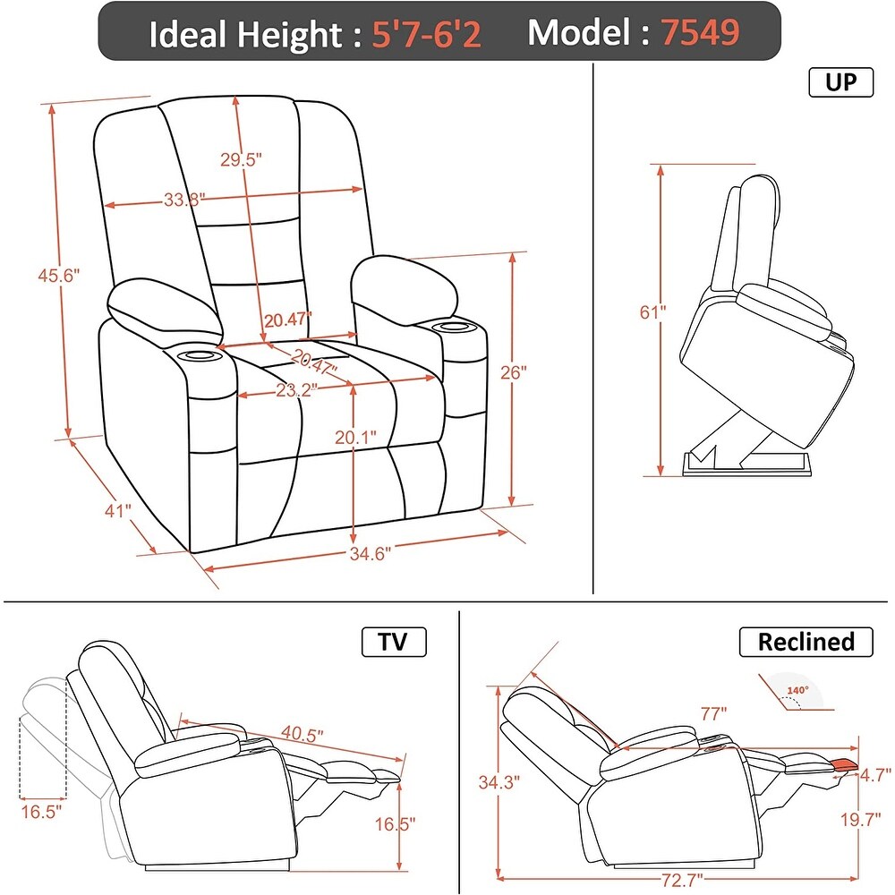 MCombo Large Electric Power Lift Recliner Chair with Massage and Heat for Elderly  Fabric 7549