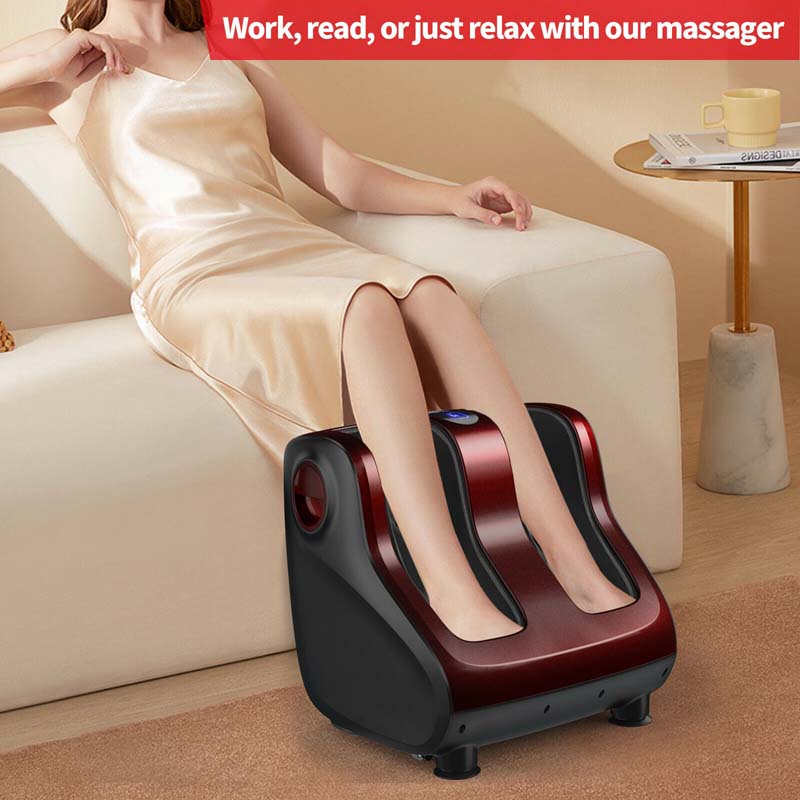 Foot & Calf Massager with Heat & Remote, Shiatsu Kneading Electric Massage Machine with Adjustable Tilt Base, Timer, LCD Screen