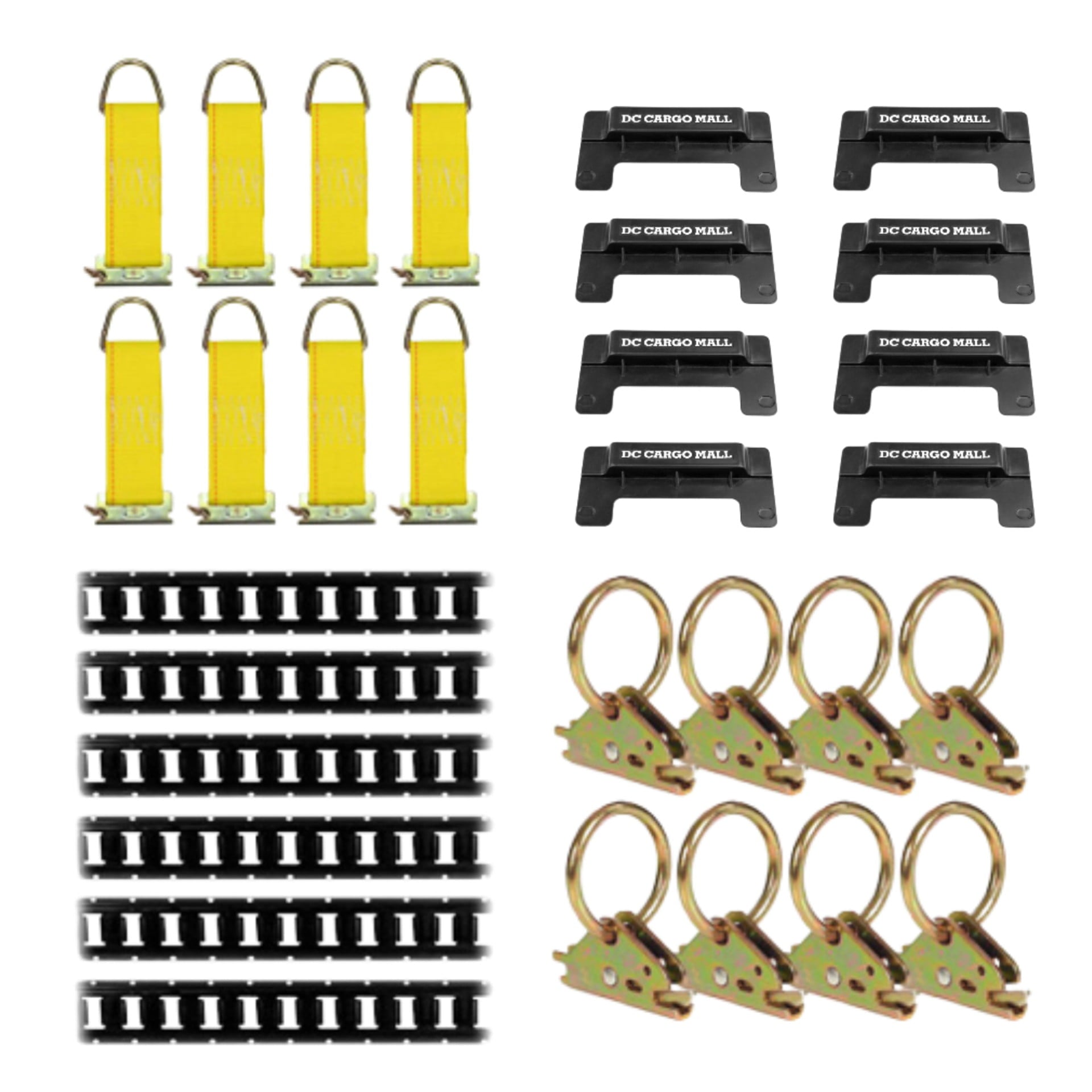 E-Track Tie-Down KIT! 6 Powder-Coated 5' Horizontal E Track Rails, 8 End Caps, 8 Rope Tie-Offs, 8 O Rings | Trailer Accessories, Cargo Securement