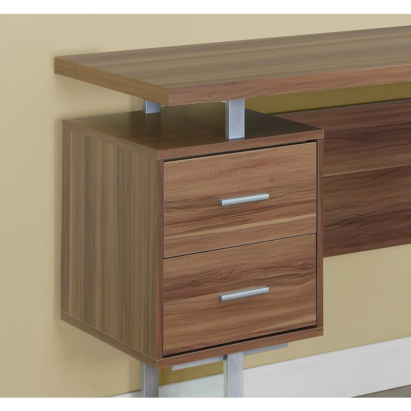 60 Walnut Brown and Silver Contemporary Rectangular Computer Desk