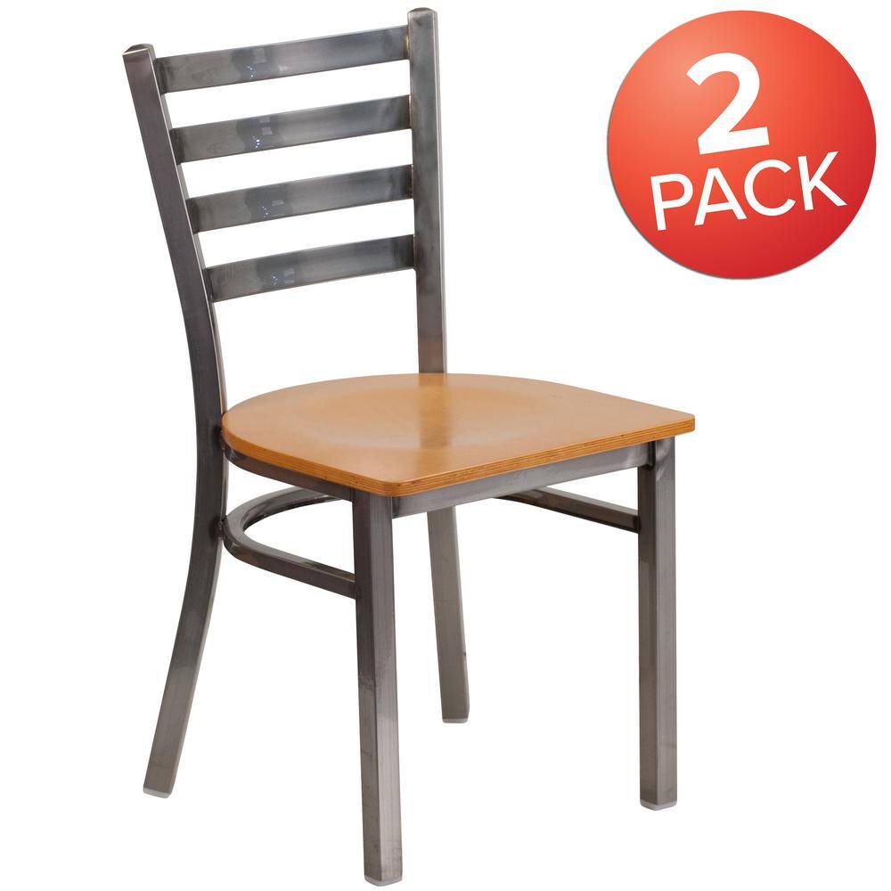 Carnegy Avenue Natural Wood SeatClear Coated Metal Frame Restaurant Chairs (Set of 2) CGA-XU-167414-NA-HD