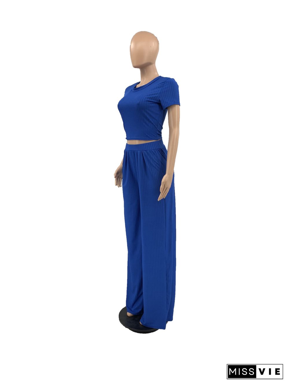 Short Sleeve T Shirt Wide Leg Pants Two Piece Set