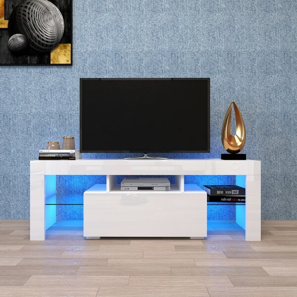 51''L Flat Screen TV Stand LED RGB TV Cabinet with 5 Shelf for 43 to 60 in Entertainment Center