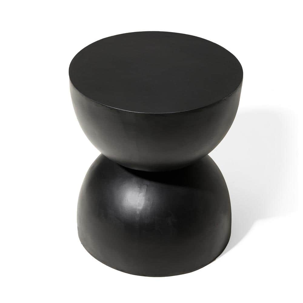 Glitzhome 17.75 in. H Multi-Functional MGO Resin Black Garden Stool or Outdoor Planter Stand or Accent Table 2029500003