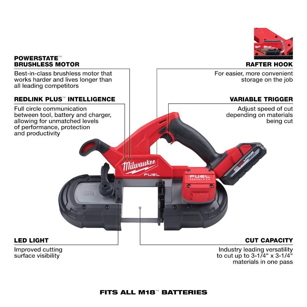 MW M18 FUEL 18-Volt Lithium-Ion Brushless Cordless Compact Bandsaw Kit with M18 Cut-Out Tool 2829-22-2627-20