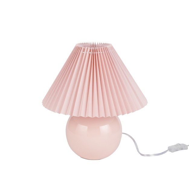 Ceramic Round Accent Lamp With Pleated Shade