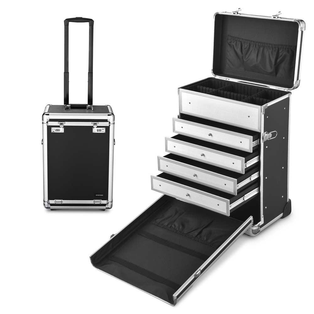 Byootique Rolling Cosmetic Makeup Case w/ 4-Drawer Black