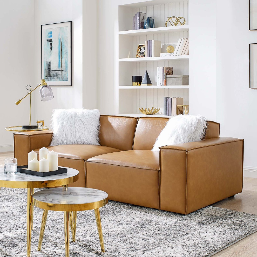 Restore Vegan Leather Loveseat  Tan   Contemporary   Loveseats   by Modway  Houzz