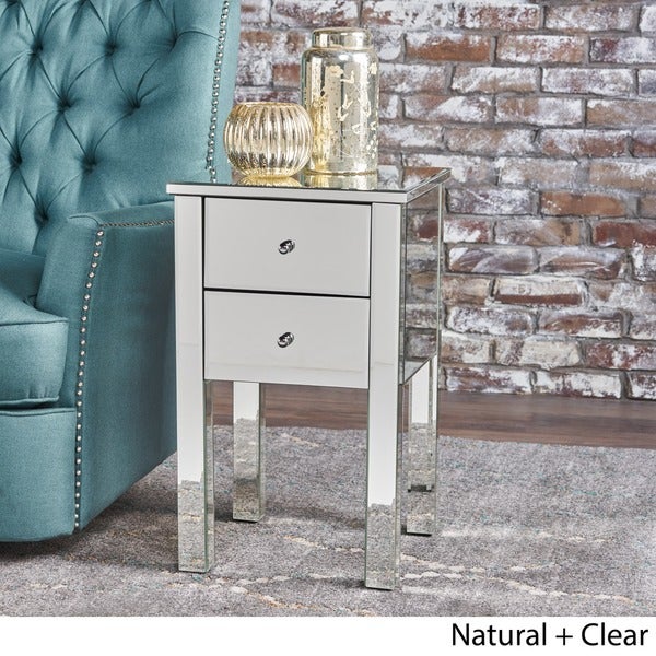 Amara Square Mirrored Cabinet 2-Drawer End Table by Christopher Knight Home