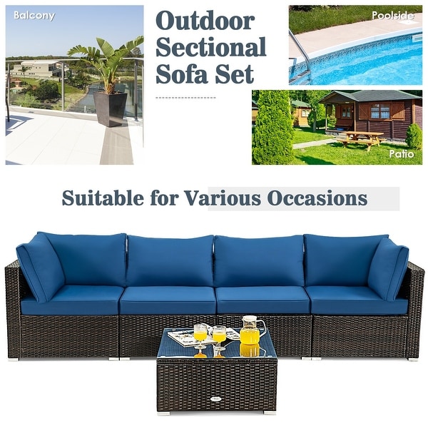 5Pcs Cushioned Patio Rattan Furniture Set