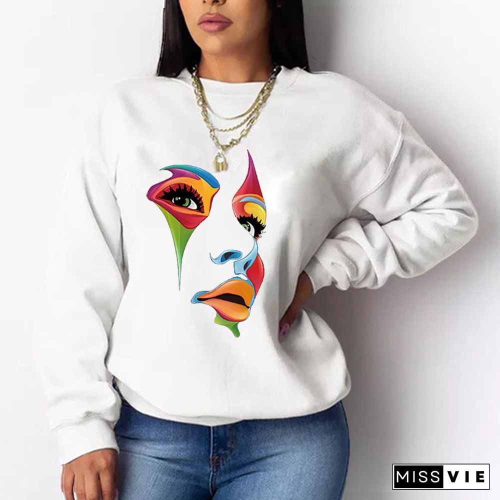 Fleece Loose Printing Sweatshirt Pullover Tops