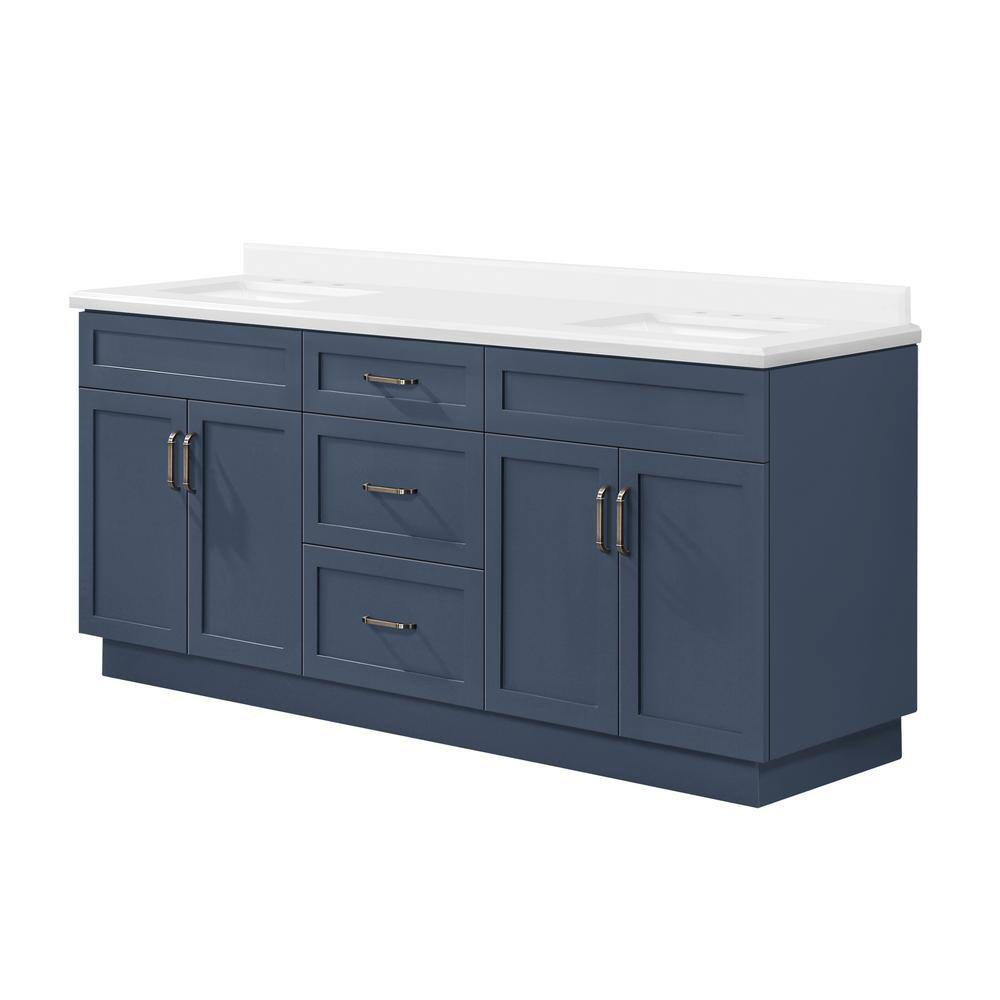 Home Decorators Collection Lincoln 72 in. W x 22 in. D x 34.5 in. H Bath Vanity in Midnight Blue with White Cultured Marble Top Lincoln 72