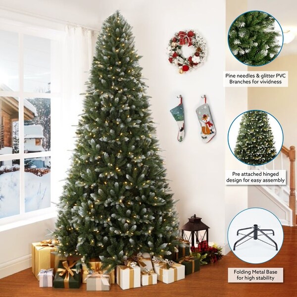 Alberta White Tip Christmas Tree with Lights，Prelit Christmas Tree，Pine Fir with Led Lights，White Painted Tips