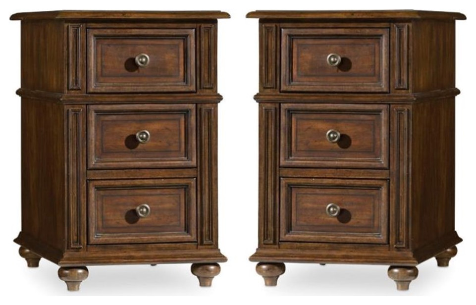 Home Square Three Drawers Wood End Table in Mahogany   Set of 2   Traditional   Side Tables And End Tables   by Homesquare  Houzz