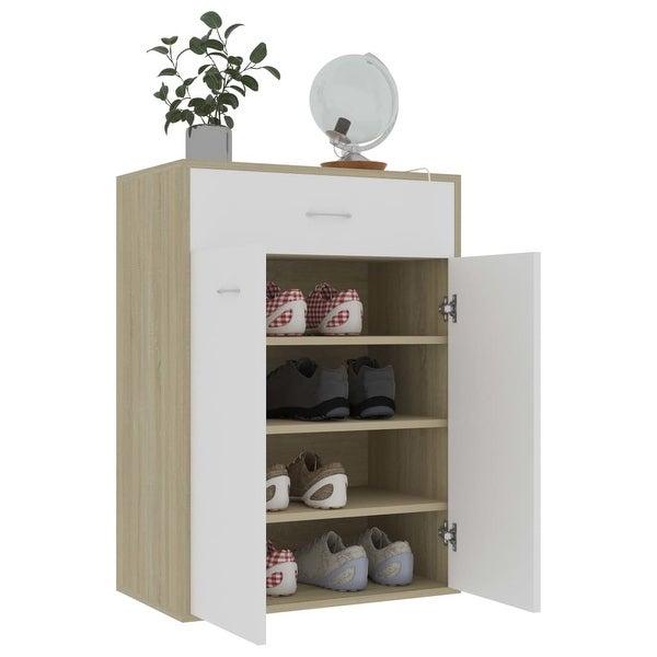 vidaXL Shoe Cabinet White and Sonoma Oak 23.6x13.7x33 Chipboard - - 31457940